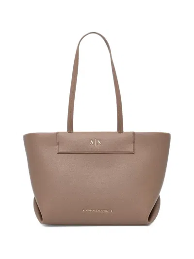 Armani Exchange Logo-plaque Pebbled-effect Tote Bag In Brown