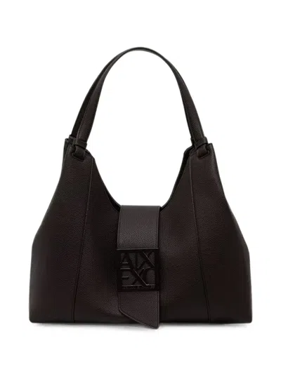 Armani Exchange Logo-plaque Pebbled-effect Tote Bag In Brown