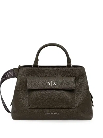 Armani Exchange Logo-plaque Pebbled-effect Tote Bag In Black