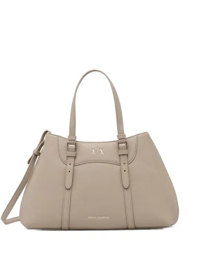 Armani Exchange Logo-plaque Pebbled-effect Tote Bag In Neutral