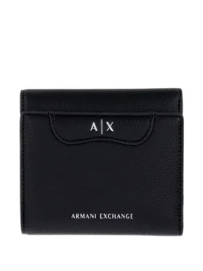 Armani Exchange Logo-plaque Pebbled-effect Wallet In Black