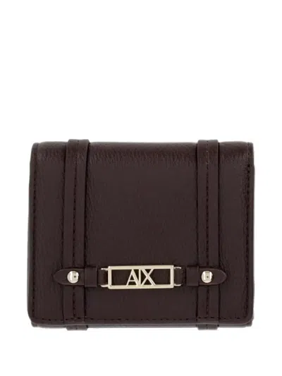 Armani Exchange Logo-plaque Pebbled-effect Wallet In Brown