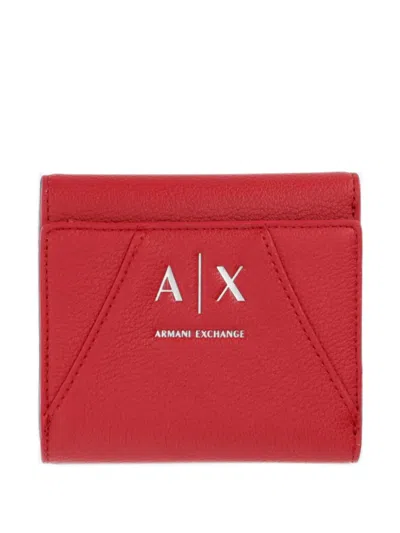 Armani Exchange Logo-plaque Pebbled-texture Wallet In Red
