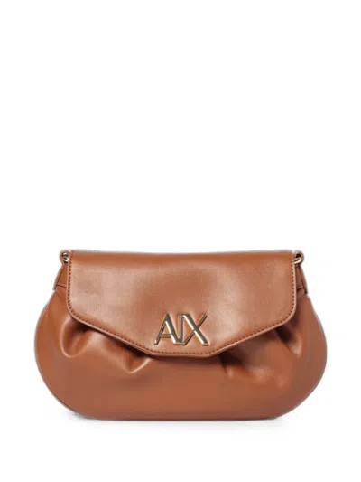 Armani Exchange Logo-plaque Ruched Shoulder Bag In Brown