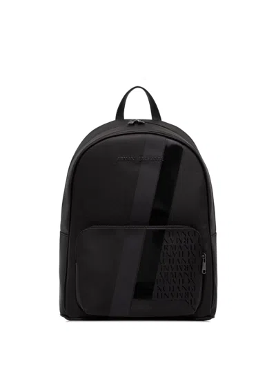 Armani Exchange Logo-plaque Stripe-detail Backpack In Black
