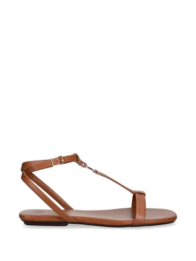 Armani Exchange Logo-plaque T-bar Sandals In Brown