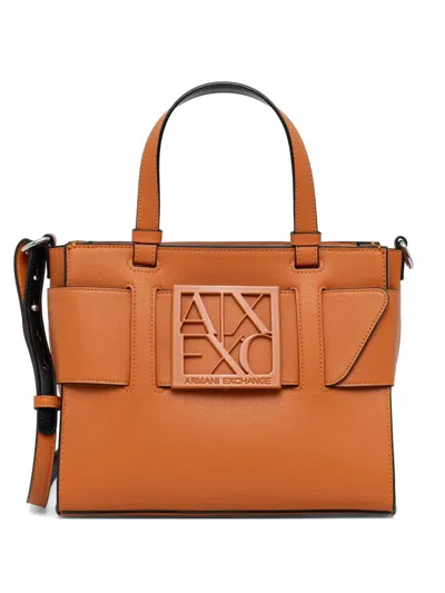 Armani Exchange Logo-plaque Tote Bag In Orange
