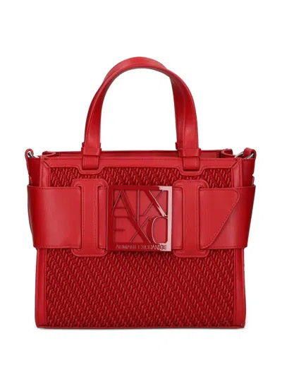 Armani Exchange Logo-plaque Woven-detail Tote Bag In Red