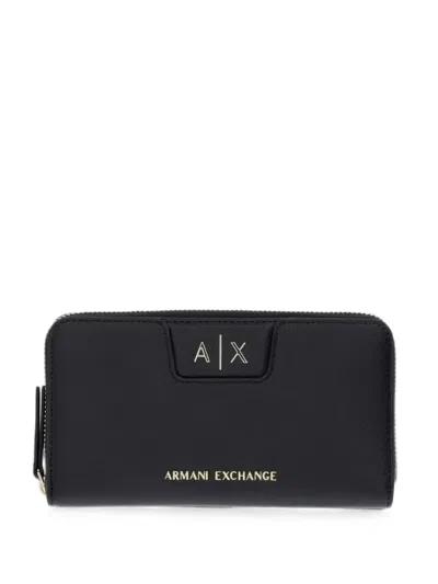 Armani Exchange Logo-plaque Zip-around Wallet In Black