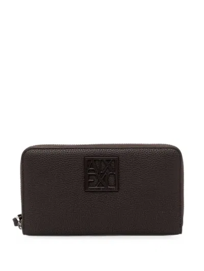 Armani Exchange Logo-plaque Zip-around Wallet In Black