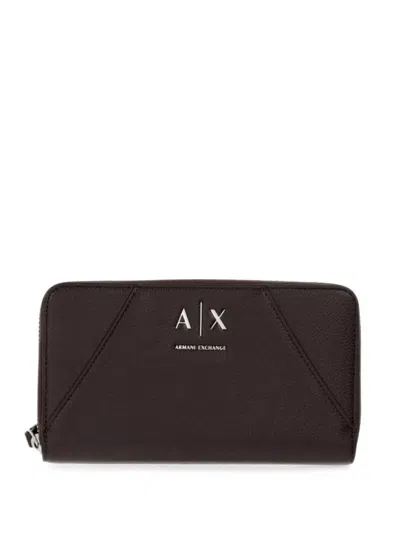 Armani Exchange Logo-plaque Zip-around Wallet In Brown