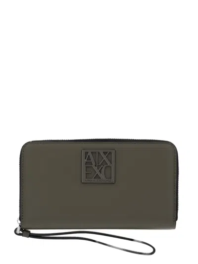 Armani Exchange Logo-plaque Zip-around Wallet In Green