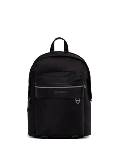 Armani Exchange Logo-plaque Zip-pocket Backpack In Black
