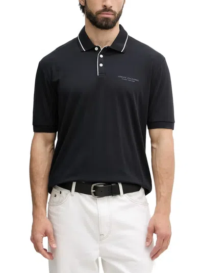 Armani Exchange Logo-print Contrast-trim Polo Shirt In Blue