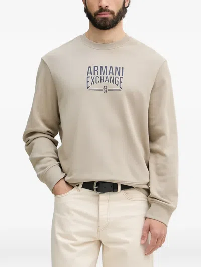 Armani Exchange Logo-print Crew-neck Sweatshirt In Neutral