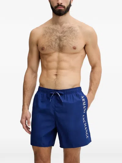 Armani Exchange Logo-print Drawstring Swim Shorts In Blue