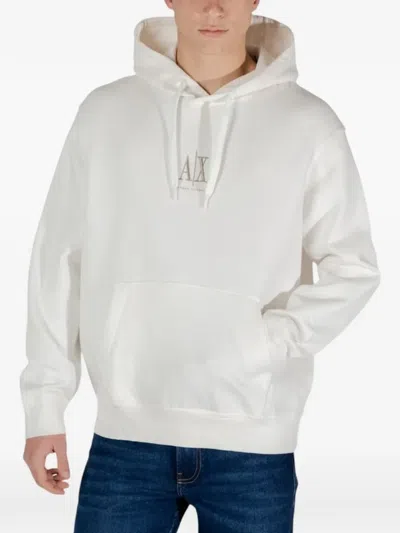 Armani Exchange Cream Cotton Hoodie In White