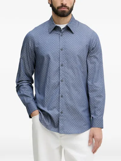 Armani Exchange Logo-print Long-sleeve Shirt In Blue