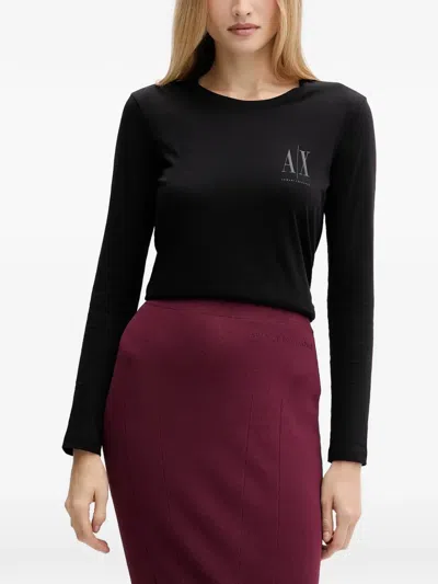Armani Exchange Logo-print Long-sleeve T-shirt In Black