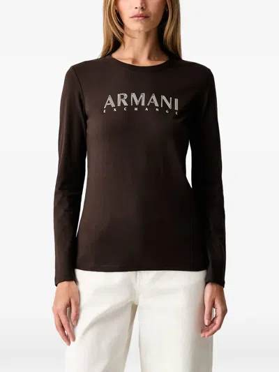 Armani Exchange Logo-print Long-sleeved T-shirt In Brown