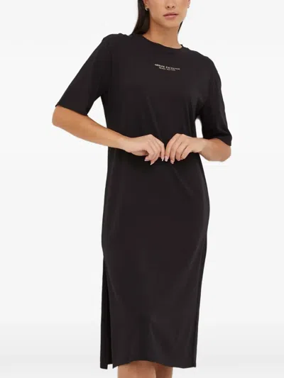 Armani Exchange Logo-print Midi Dress In Black
