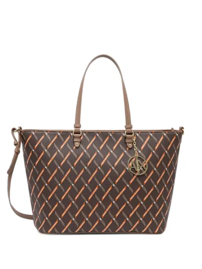 Armani Exchange Logo-print Monogram Tote Bag In Brown