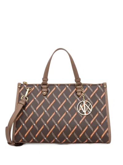 Armani Exchange Logo-print Monogram Tote Bag In Brown