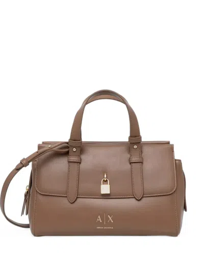 Armani Exchange Logo-print Padlock-detail Shoulder Bag In Brown