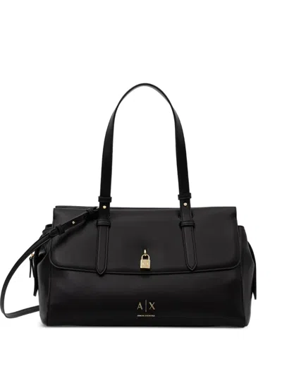 Armani Exchange Logo-print Padlock-detail Tote Bag In Black