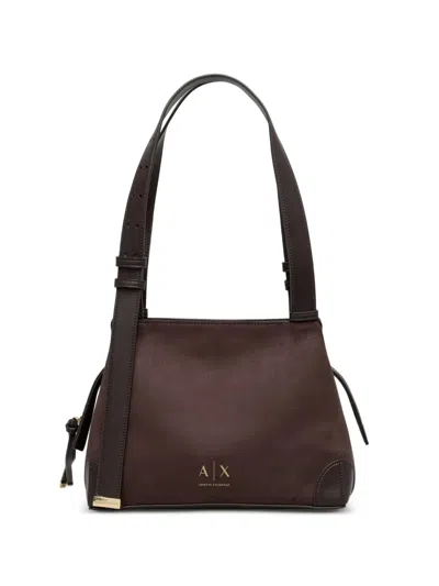 Armani Exchange Logo-print Panelled Tote Bag In Brown