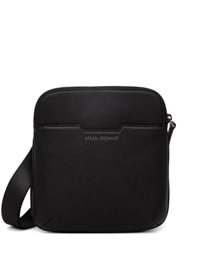 Armani Exchange Logo-print Pebbled Messenger Bag In Black