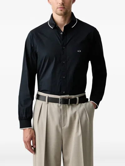 Armani Exchange Logo-print Piped Shirt In Blue
