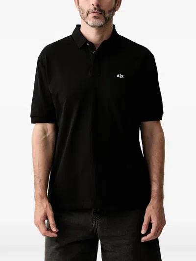 Armani Exchange Logo-print Short-sleeve Polo Shirt In Black