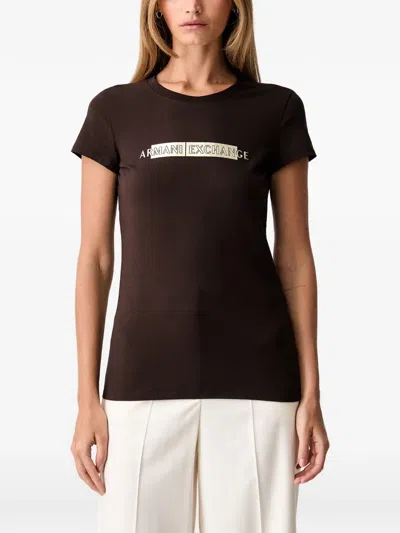 Armani Exchange Logo-print Short-sleeve T-shirt In Brown