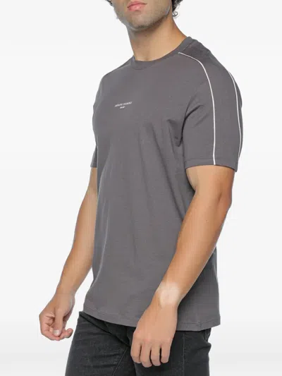 Armani Exchange Logo-print Side-stripe T-shirt In Gray