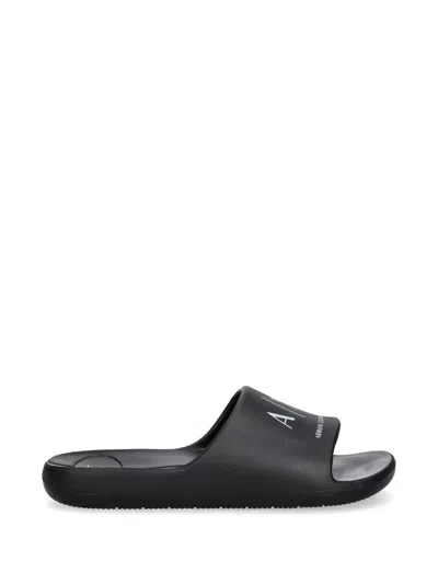 Armani Exchange Logo-print Slides In Black