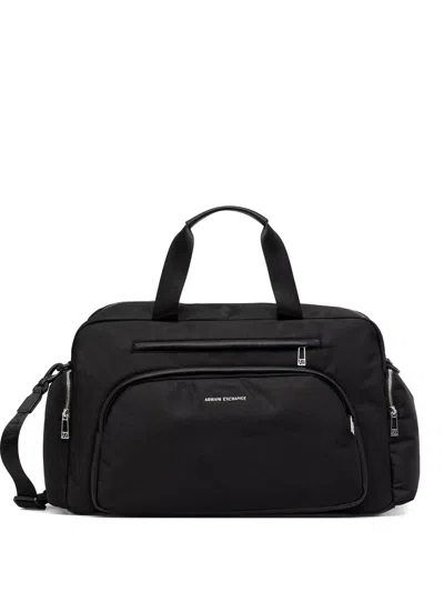 Armani Exchange Logo-print Strap Zip-pocket Holdall In Black