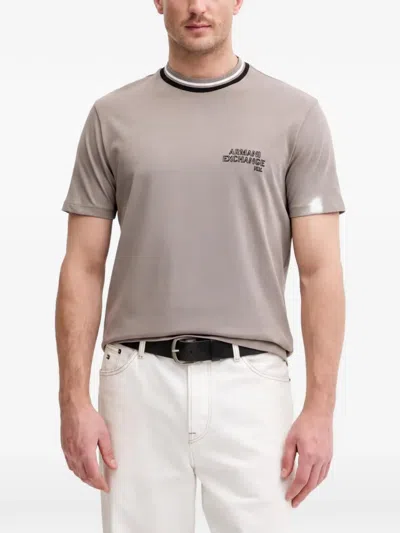 Armani Exchange Logo-print Striped-trim T-shirt In Neutral
