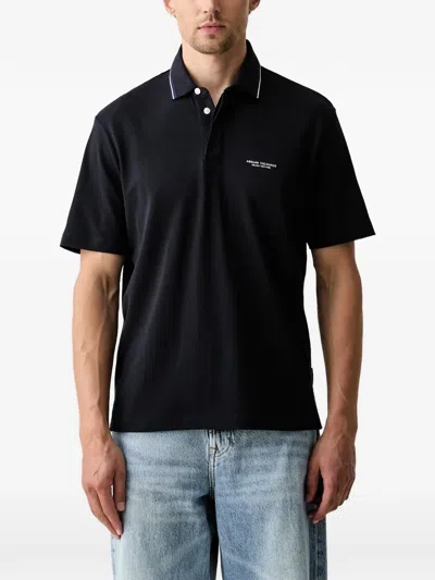 Armani Exchange Logo-print Tipped Polo Shirt In Blue