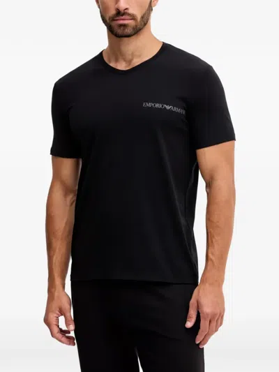 Armani Exchange Logo-print V-neck T-shirt In Black