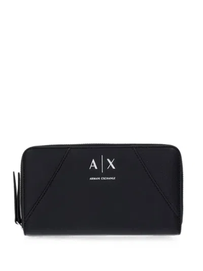 Armani Exchange Logo-print Zip-around Wallet In Black