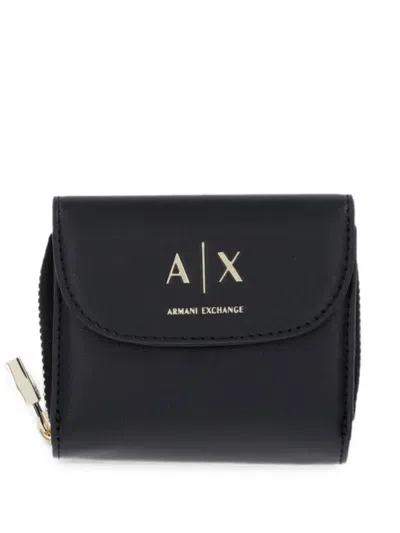Armani Exchange Logo-print Zip-around Wallet In Black