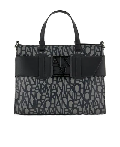 Armani Exchange Logo-print Zip-fastening Tote Bag In Black