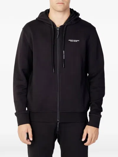 Armani Exchange Logo-print Zip-up Hoodie In Black