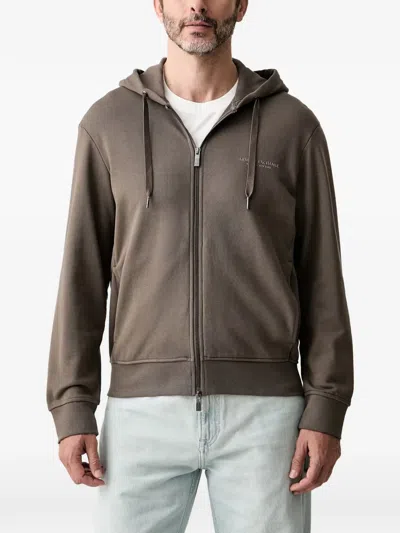 Armani Exchange Logo-print Zip-up Hoodie In Brown