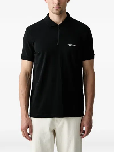 Armani Exchange Logo-print Zip-up Polo Shirt In Black