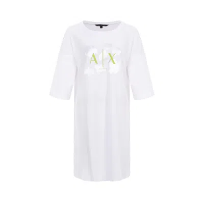 Armani Exchange 【纯棉】女士字母logot恤式圆领休闲连衣裙 In White