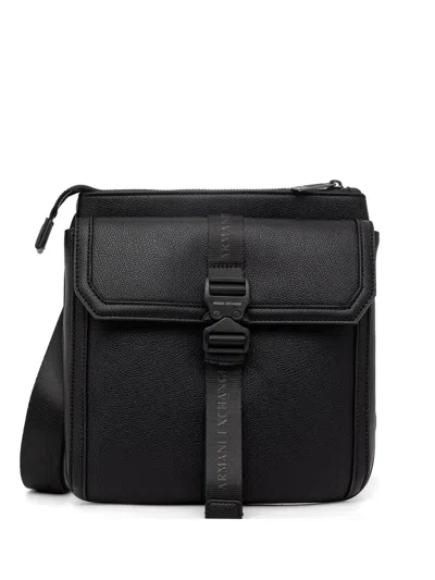 Armani Exchange Logo-tape Buckle-fastening Messenger Bag In Black
