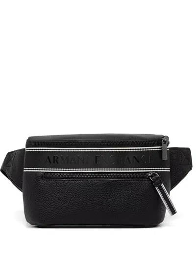 Armani Exchange Logo-tape Pebbled-effect Belt Bag In Black