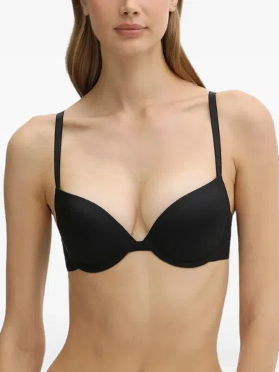 Armani Exchange Logo-tape Push-up Bra In Black